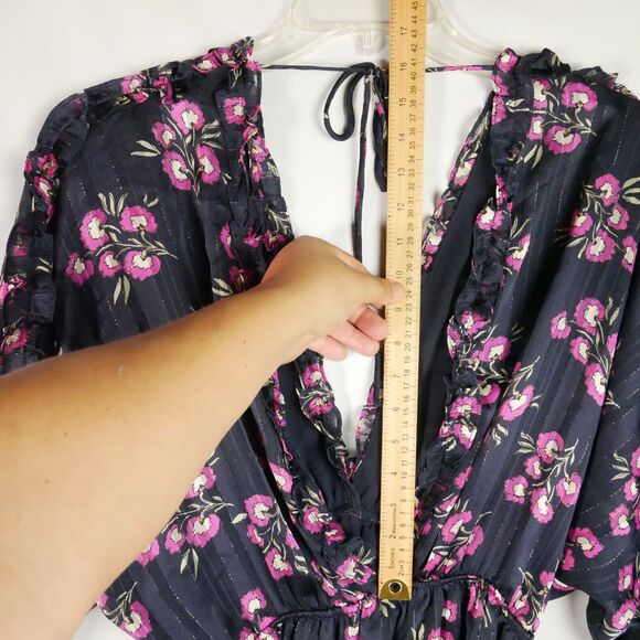 Vici Womens Size L Purple Floral Boho Summer Cocktail Mini Dress 3/4 Sleeve - Picture 9 of 12